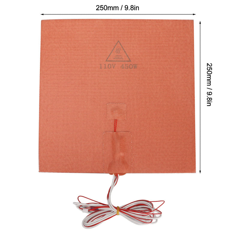 Silicone Heater Pad, 450W Silicone Heating Plate Pad Heater with Back Adhesive for 3D Printer Heated Bed, 250x250mm