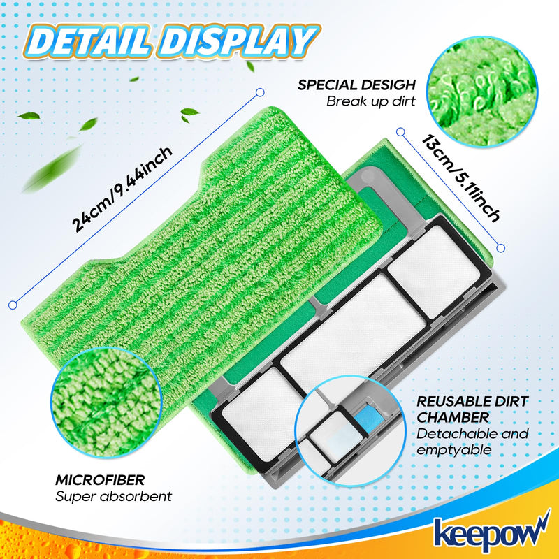KEEPOW Reusable Mop Pads Refills, Vacmop Replacement Pads Compatible with Shark Vac Mop VM252 VM200 VC205 VM250 /QM250 VM190 VM200P12, Hardwood Floor Mop Pad with Upgraded Dirt Chamber (1+2+3 Pads) Green,1+2+3 Pack