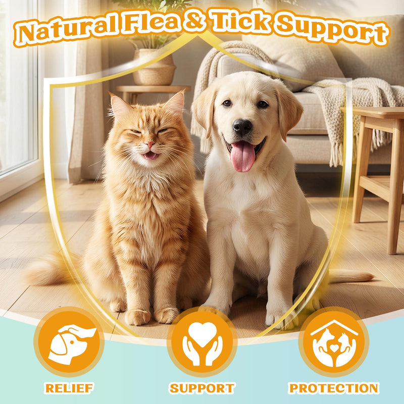 4-in-1 Natural Herbal Supplement Drops for Dogs & Cats, Chicken Flavor - Oral Flea & Tick Support with Multivitamins & Herbs for Immune, Skin & Coat Health - All Breeds