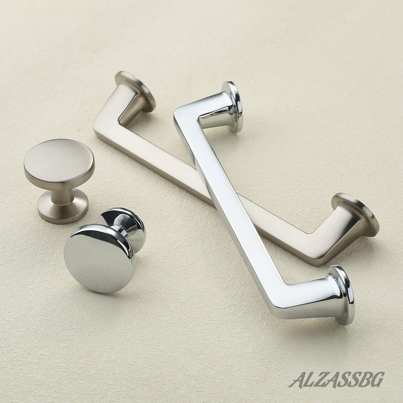 Alzassbg 10 Pack Polished Chrome Cabinet Knobs, 1.1 Inch(30mm) Diameter Round Cabinet Knob Hardware for Kitchen Dresser Drawer AL6044CP