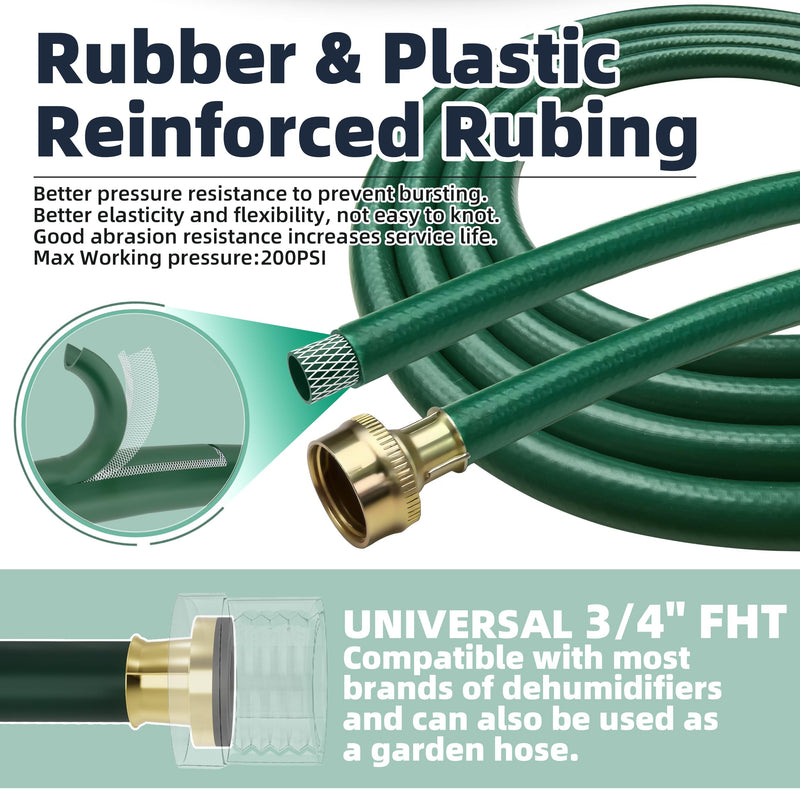 Burst-Proof Dehumidifier Drain Hose – 5 FT Green Rubber, 3/4" FHT, Heavy Duty, Flexible, Leak-Resistant for Efficient Water Drainage,CUPC and NSF-61 Certificated