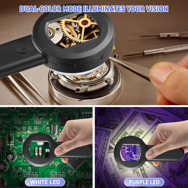 100X Handheld Magnifying Glass Digital Magnifier with 2inch IPS Screen, White &Purple Light and Camera Function for Trichome Bug Coins Jewelry-(32GB TF Card Included, Mac/Windows Compatible)