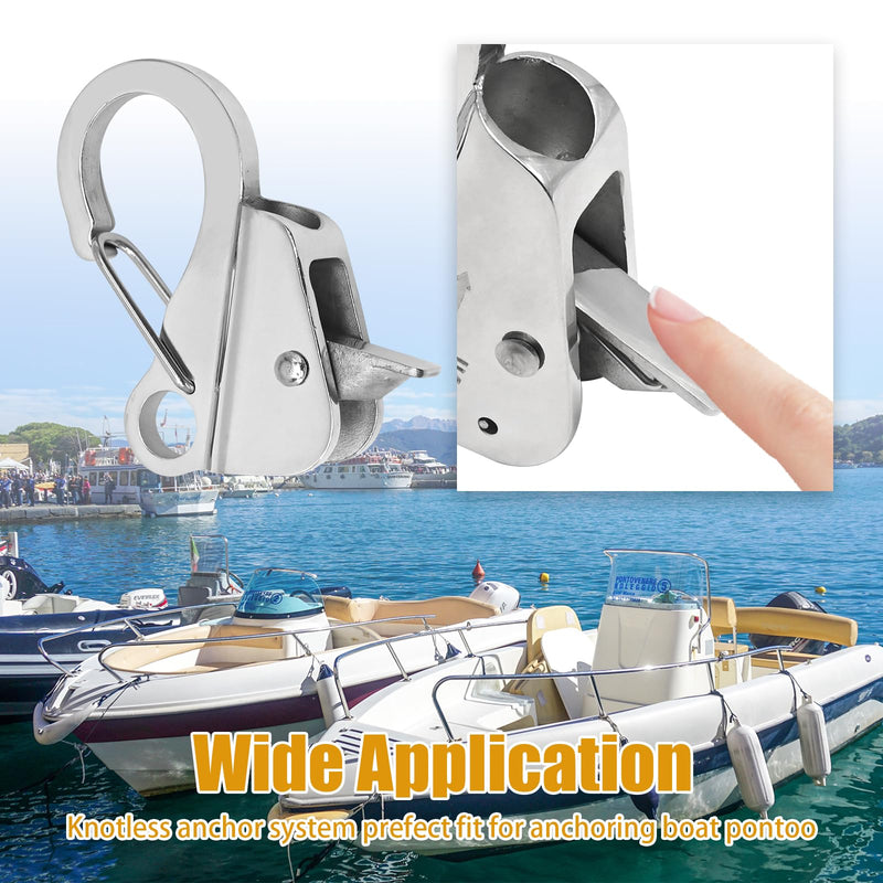 Boat Anchor Hook Sliding Hook Stainless Steel Boat Anchor Hook System Fits 3/8"-5/8" Dock Rope Holds 8500 lbs Adjustable Anchor Clip (1PCS)