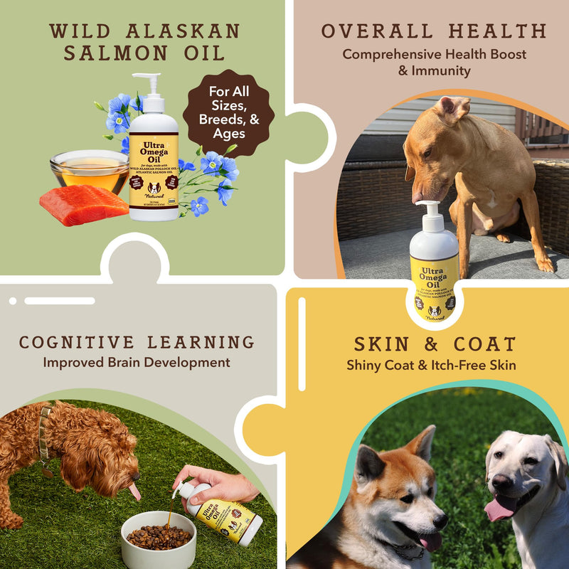 Natural Dog Company Canine Vitality Dog Vitamins and Supplements Bundle, Includes (1) Hip and Joint Chews Supplement-90 pcs cosequin for Dogs, (1) Ultra Omega Fish Oil 16 Oz Omega 3 Fish Oil for Dogs - PawsPlanet Australia