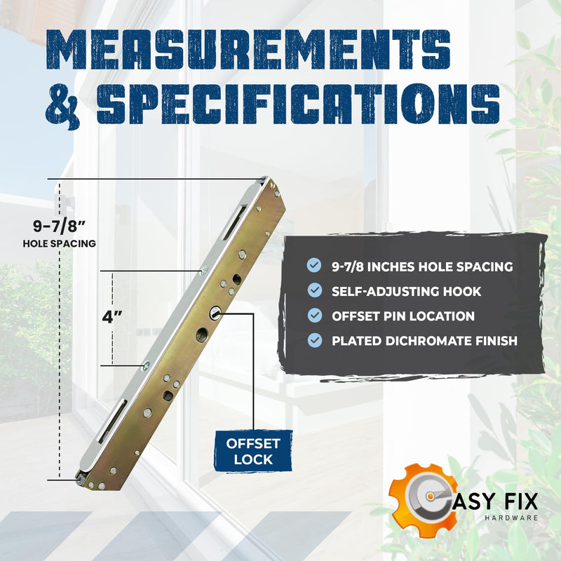 10" Dual Point Mortise Lock Replacement with White Faceplate with 9-7/8" Hole Spacing Alloy Steel - Offset Latch Position - Fix and Repair Door Hardware Locking Mechanism
