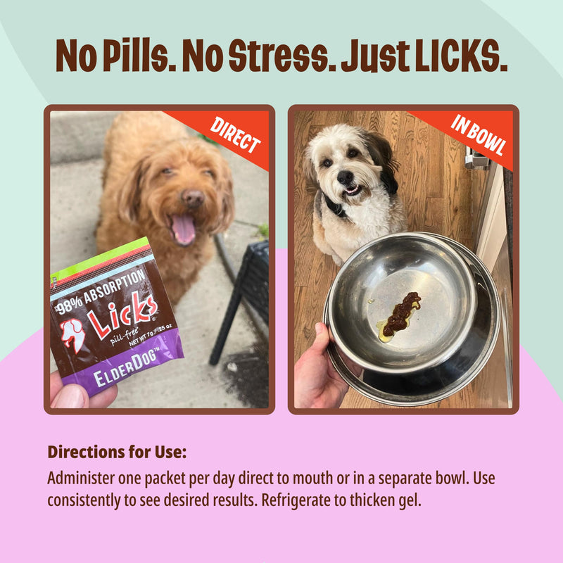 Licks Senior Pet Health - Mobility, Digestion & Immune Support for Dogs - Omega 3 Fish Oil, CoQ10, L-Carnitine & Green Lipped Mussel - Pill-Free Gel Packets - Chicken Flavor - 10 Packets 10 use Roasted Chicken