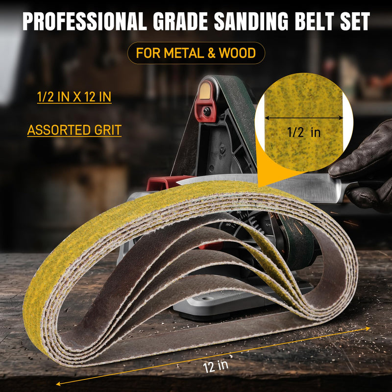 90 Pcs 1/2" x 12" Replacement Sharpening Belt Kit for Official Work Sharp Knife & Tool Sharpener (WSKTS & WSKTS-KT/Mk.1 & Mk.2) - Assorted Grits (80/120/240/400/600/800/1000/2500/5000) 90