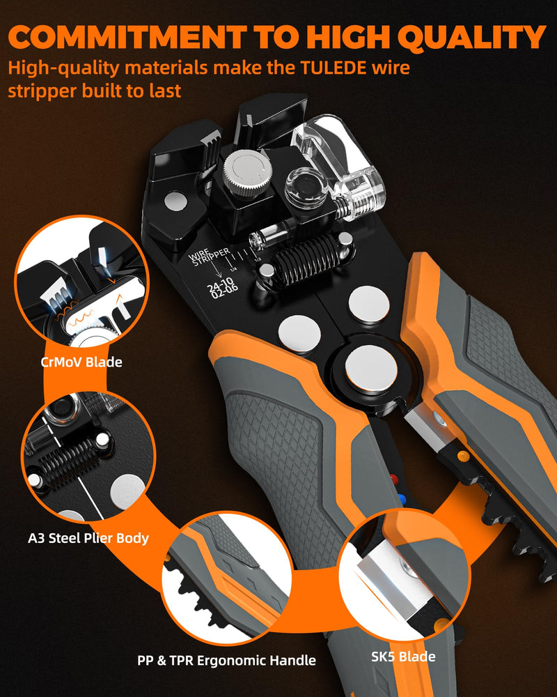 3-In-1 Self Adjusting Wire Stripper, Stripper/Cutter/Crimping Automatic Wire Stripper, 8 Inch Wire Stripper Tool for 10-24 AWG, Comes with Replaceable Stainless Steel Blades & Springs ‎TLD02001