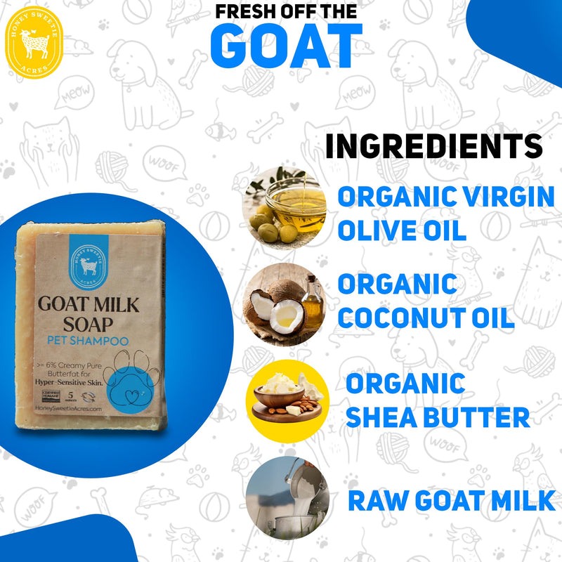 Honey Sweetie Acres 1 Pack All-Natural Pet Shampoo Bar with Fresh Goat Milk - Moisturizing Relief for Dry, Itchy Skin - Leaves A Fresh, Clean Scent - Eliminate Dirty Pet Odor, 5 oz Bar (1 Count) 1 Count - PawsPlanet Australia