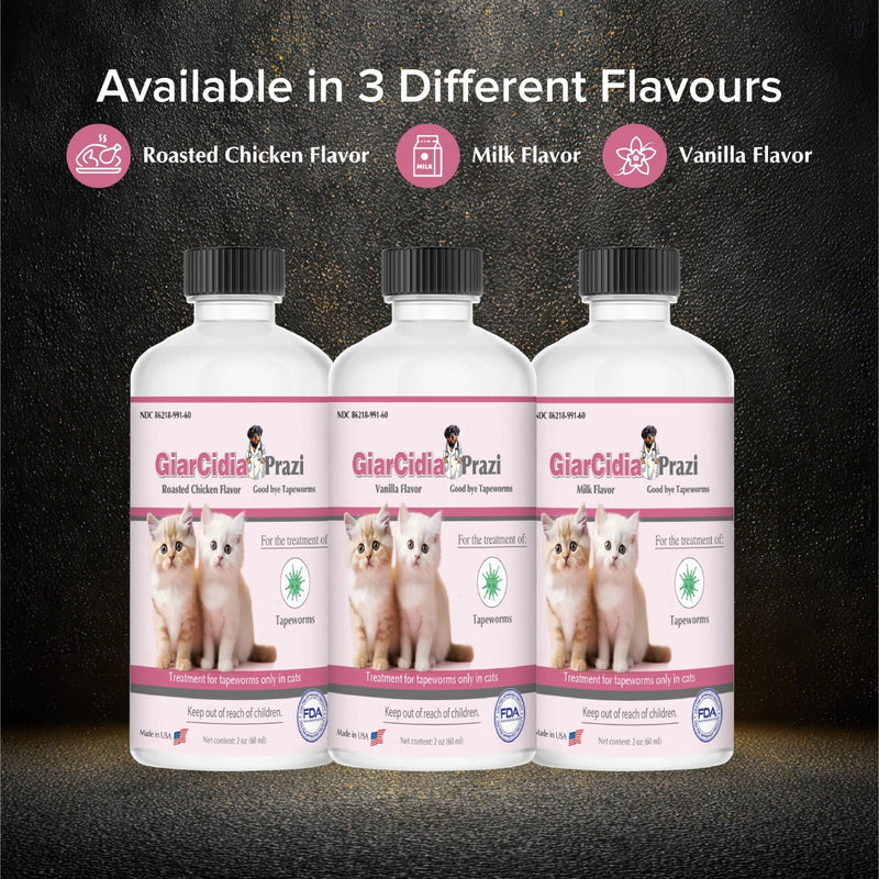 No More Tapeworms in Cats and Kittens- Dewormer for Cats and Dewormer for Kittens - 60mls Chicken Flavour with 3ml Dropper-USA Made Oral Suspension Chicken Flavor-60mls