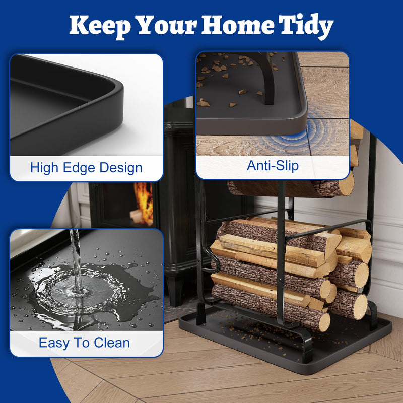 Firewood Debris Tray for Firewood Rack Indoor, 23.6" x 19.7" Fireplace Tray, Non-Slip Wood Debris Pan for Log Holder, Fireplace Accessories, Collect Wood Chips, Protect The Floor