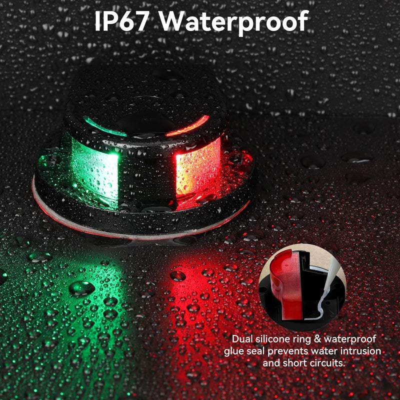 Boat Navigation Light,12V Boat Bow Light, IP67 Waterproof Red and Green Marine LED Bow Lights, Marine Nav Lights for Bow and Stern, for Pontoon, Fishing Boats, Yacht, Skiff