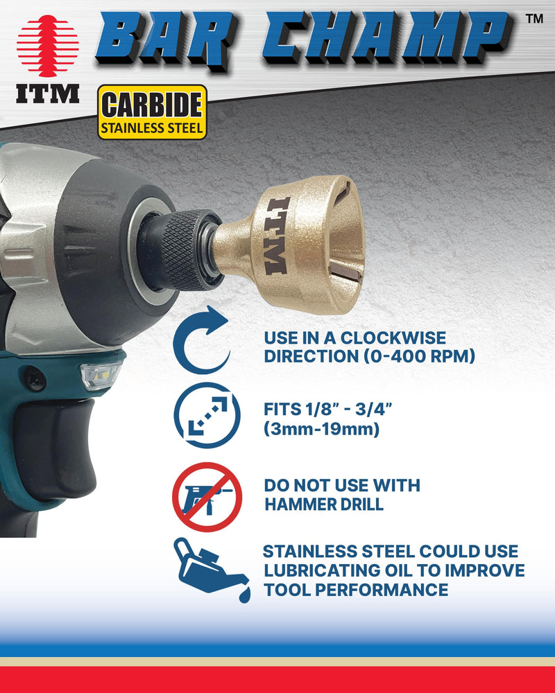 ITM Bar Champ BAR-01C - Small Premium Deburring Tool and External Chamfer Tool - Carbide Bades for 1/8" to 3/4" material