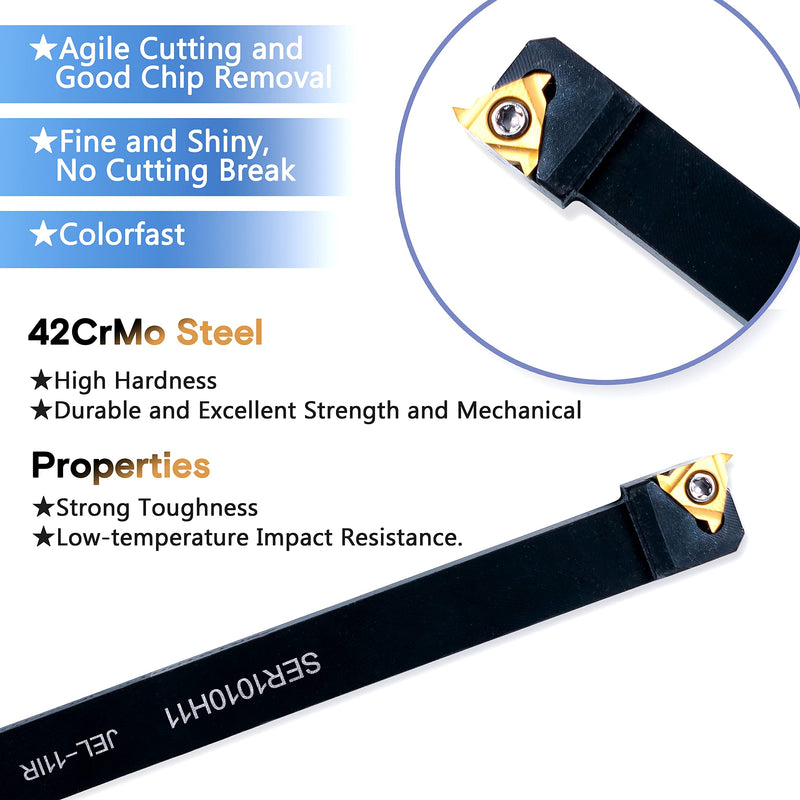 Lathe Turning-Tools Threading Holder - Metal Lathe Cutting Tools 1/2" External SER1010H11+3/8" Internal SNR0010K11 Turning Holders with Indexable Carbide Inserts 10pcs Golden for Lathe Tools