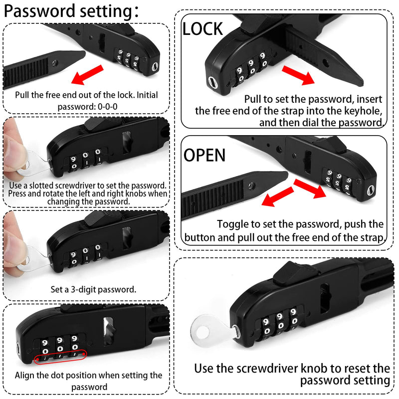 Qunclay Zip Tie Bike Combination Cabinet Refrigerator Locks Bicycle Cable Combo Multi Purpose Security Rack Motorcycle Helmet Lock for Ski French Door Outdoor 4 Black