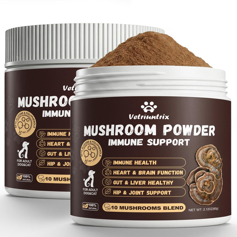 Turkey Tail Mushroom for Dogs, Organic 10 Mushroom Blend for Lipoma Lumps and Bumps, Dog & Cat Mushroom Supplements with 50% Beta Glucan, Joint Gut Immune Skin Support - 120g Chicken