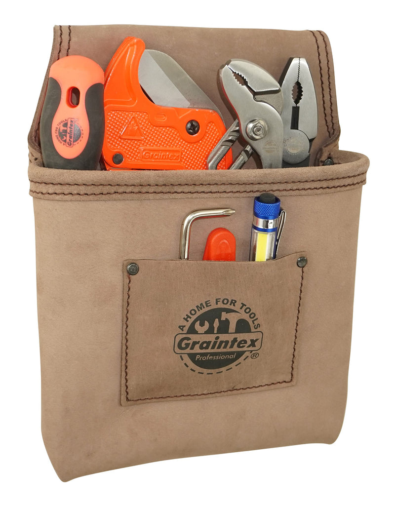 Graintex ST2009 One Pocket Nail & Tool Pouch Natural Top Grain Leather for Framers, Constructors, Electricians, Plumbers, Handyman