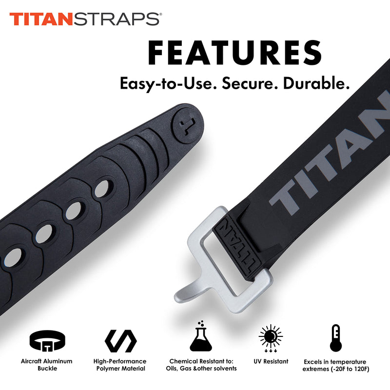 Titan Industrial Straps – Strong & Simple Tie-Downs for Construction (Welders, DIY Home) & 1st Responders – 3 Year Warranty, Batch Tested – 70 lb. Working Load, 25" Length, Black, 4-Pack 25" Length / 4-Pack