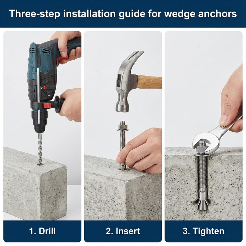 3/8″ x 3″ Plated Steel Wedge Anchors – 50-Pack – Concrete/Brick/Block Heavy-Duty Expansion Bolts w/Nut & Washer – Contractor Grade Structural Fasteners