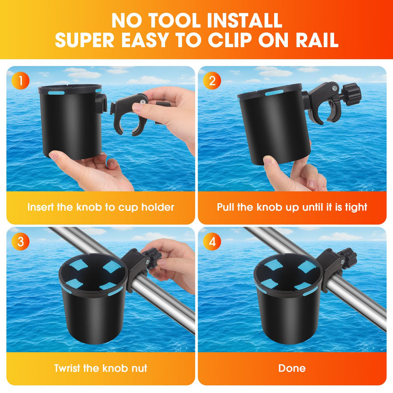 Boat Rail Cup Holder for Boat Rails,Bimini Pole,Grab Bar - Fits 30 to 40oz Tumblers Boat Accessories Gift for PWC, Jet Ski, Sea-Doo(1PCS) Pack of 1