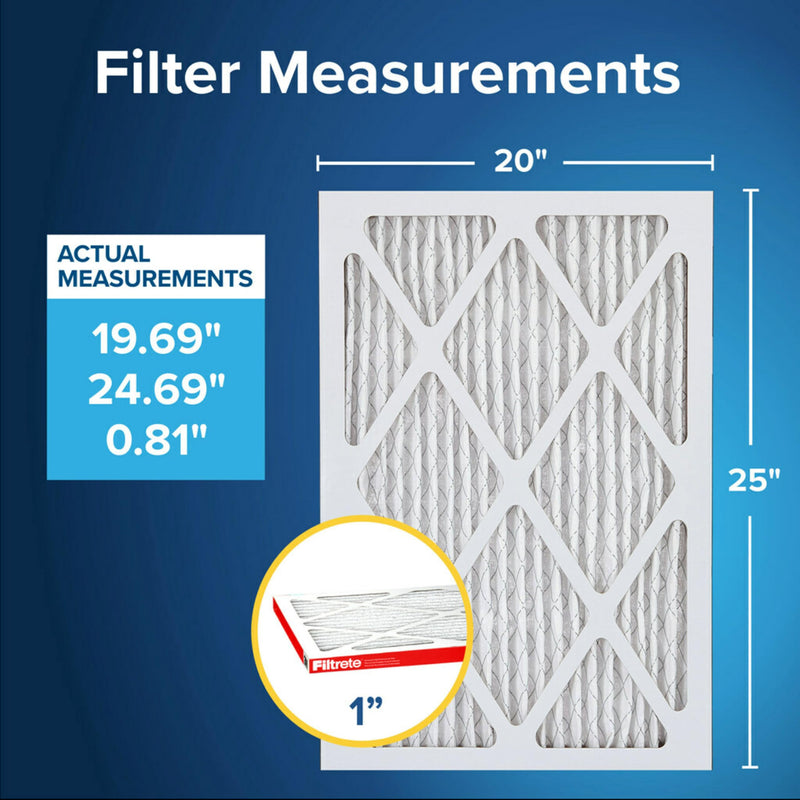 Filtrete 20x25x1 AC Furnace Air Filter, MERV 11, MPR 1000, Micro Allergen Defense, 3-Month Pleated 1-Inch Electrostatic Air Cleaning Filter, 2 Pack (Actual Size 19.688 x 24.688 x 0.84 in) 20 x 25 x 1