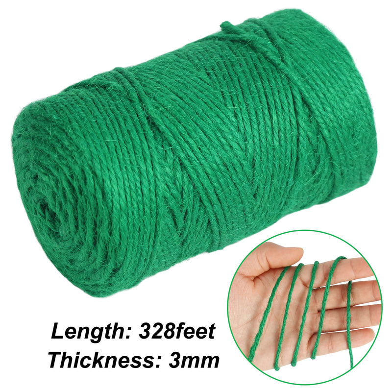 Vivifying Garden Twine, 328 Feet 3mm Green Plant Ties, Strong Jute Twine String for Climbing Plants, Tomatoes, Crafts and Decoration