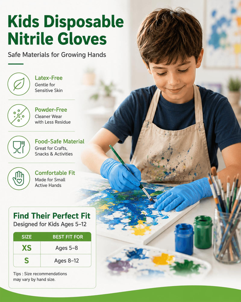 TREEGO Blue Kids Nitrile Gloves, Latex Free, S, 100 Count Blue 100 Small