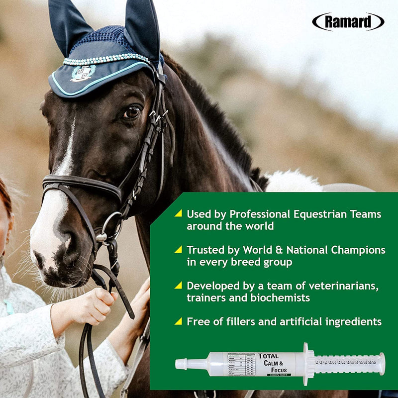 Ramard Total Calm and Focus for Horses Supplement - Magnesium & Calming Formula for Horse Show, Training, Performance Mental Alertness Without Drowsiness, Show Safe, Equine Supplies 1oz Syringe 3Packs 3 Pack, 30 cc. Syringe