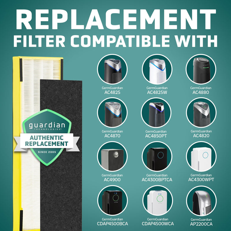 GermGuardian Filter B HEPA Pure Genuine Air Purifier Replacement Filter, Removes 99.97% of Pollutants for AC4825, AC4300, AC4900, AC4825DLX, AC4850, CDAP4500, AP2200, Black/Yellow, FLT4825 1.0