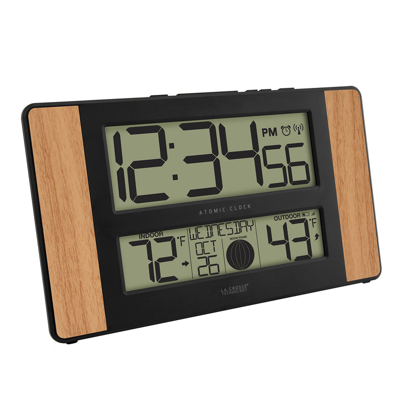 La Crosse Technology Atomic Digital Clock with Outdoor Temperature, Wood Oak, 0