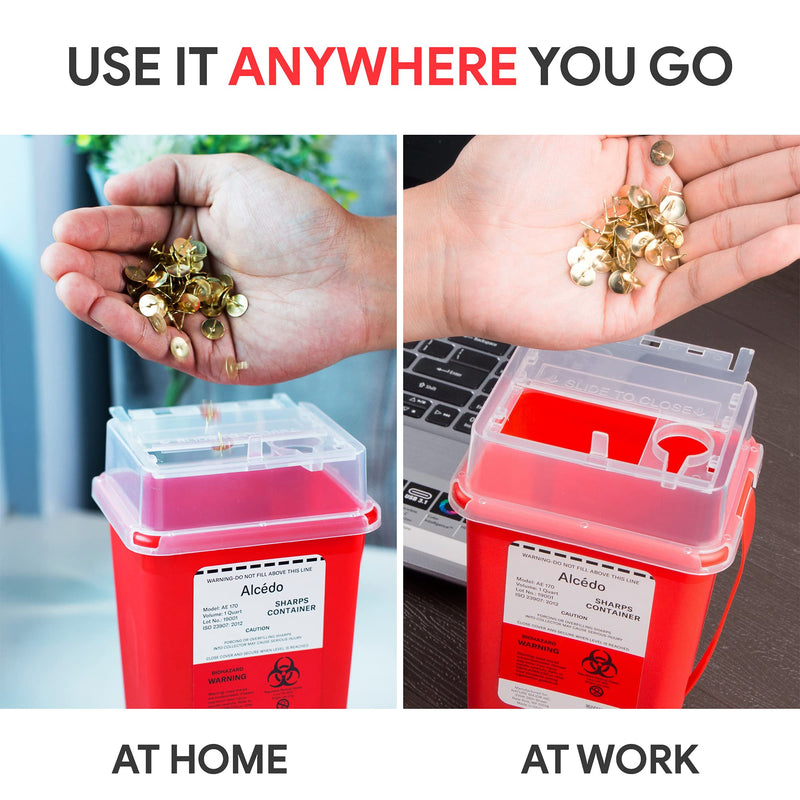 Sharps Container for Home Use and Professional 1 Quart (3-Pack) by Alcedo | Biohazard Needle and Syringe Disposal | Small Portable Container for Travel 3