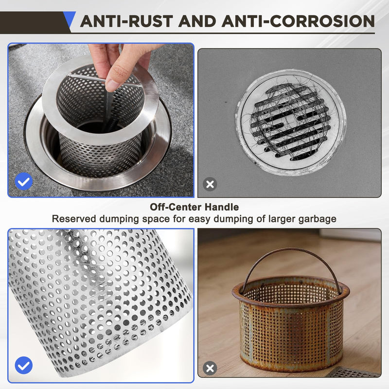 1 Pcs Commercial Floor Drain Strainer Perforated Cylindrical Mesh 316 Stainless Steel Drain Basket with Carry Handle –heavy-duty, for Restaurants, Kitchens, Factory (3" Diameter X 8" Tall) 1 3" Diameter X 8" Tall
