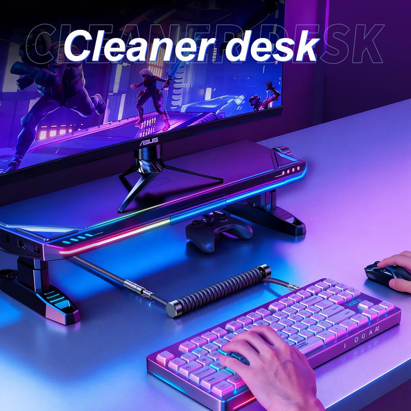 Mix Coiled Keyboard Cable, USB C to A Nylon Braided for Mechanical Gaming Keyboard with Zinc Alloy Connector, One-Touch Lock & Weighted Bar, Supports 8K Polling Rate Magnetic Keyboard, Black