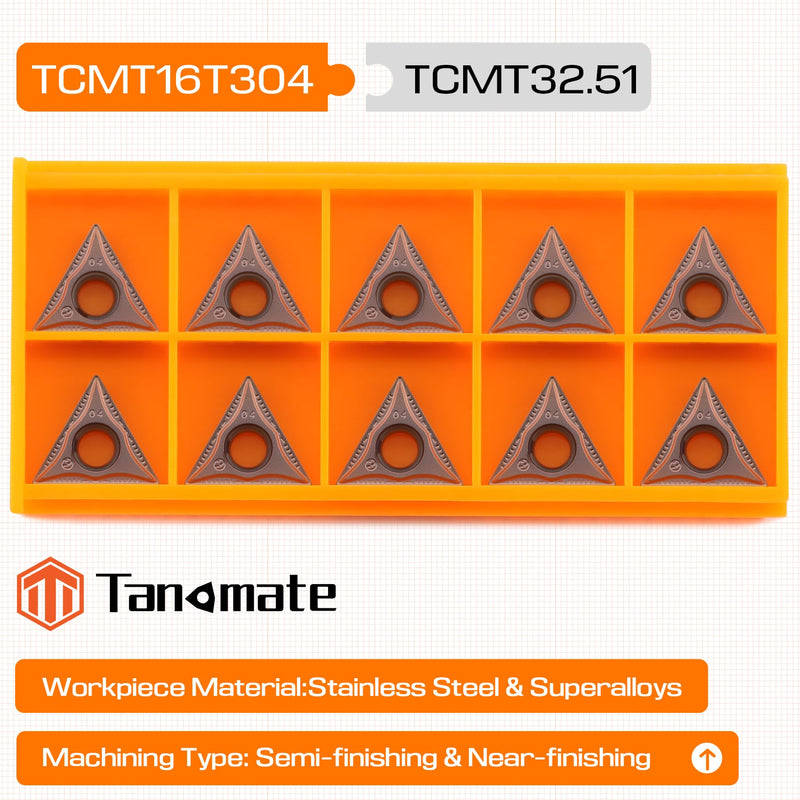 TCMT32.51 TCMT160404 Indexable Carbide Turning Tools with GE Chip Breaker, PVD Coated for Stainless Steel and Superalloys, 10 pcs TCMT32.51