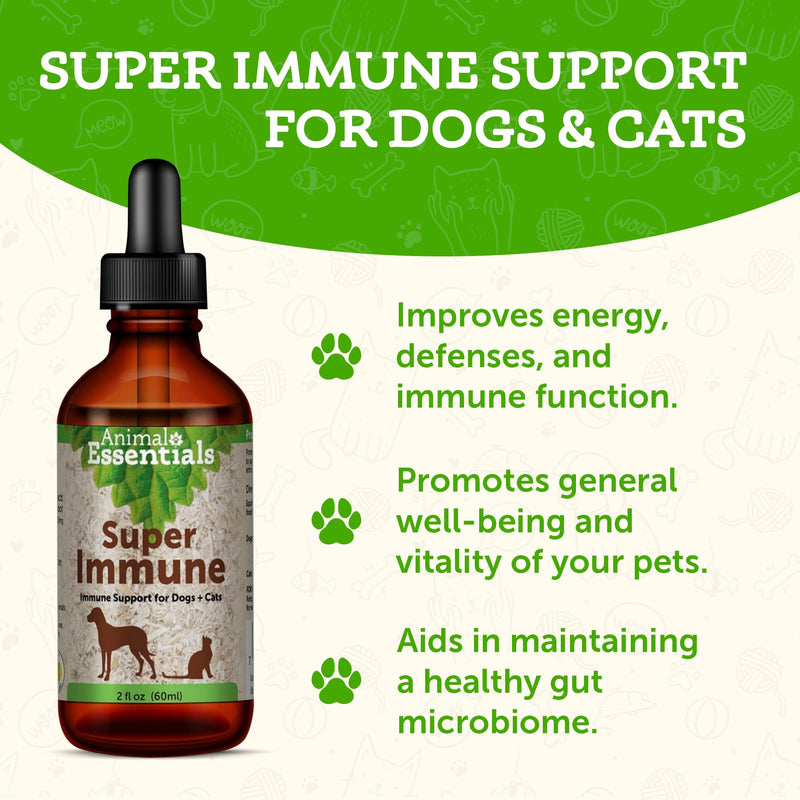 Animal Essentials Super Immune for Dogs & Cats - Immunity Support Supplement, Echinacea, Eleuthero, Olive Leaf Extract, Liquid Drops - 2 Fl Oz 2 fl oz (60 ml) - PawsPlanet Australia