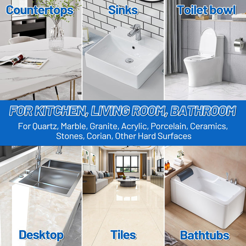Quartz Countertop Repair Kit (Clear, White, Gray, Beige) 30s Fast Curing DIY Fix Luxury Stone, Granite Marble Acrylic Porcelain Fiberglass Quartz Countertop Chip Repair Kit for Cracks Holes Scratches - NewNest Australia