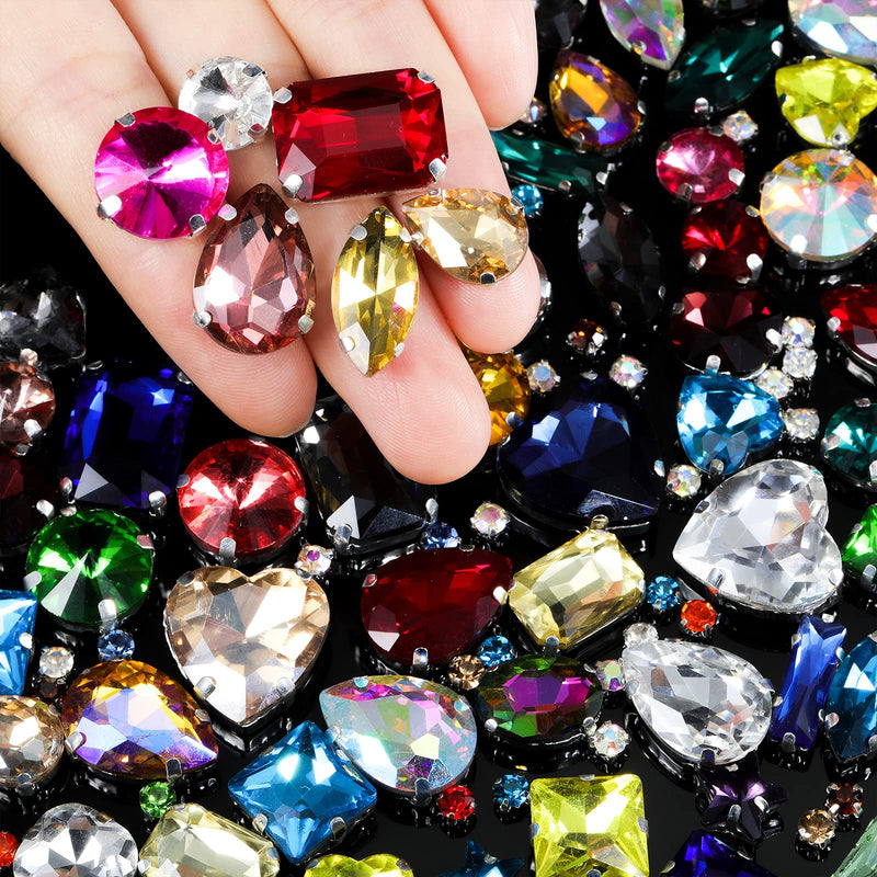460 Pieces Sew on Rhinestones Glass Sewing Claw Gemstones and Crystals Metal Back Prong Setting Sewing Rhinestones for Clothes DIY Crafts Clothes Shoes Bag (Mixed Color) Mixed Color