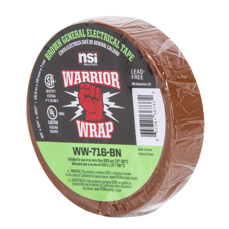 WarriorWrap General 3/4 in. x 60 ft. 7 mil Vinyl Electrical Tape, Brown