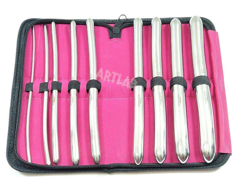 Premium German Hegar Dilator Sounds Set 9 Pcs Ultra Smooth Finish Double Ended, Stainless Steel,Temperature Control,Autoclavable,Compact Storage Case.