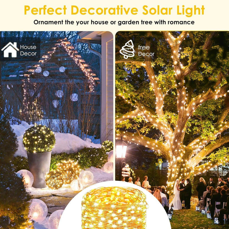 6-Pack Solar String Lights Outdoor, Extra-Long 600LED Christmas Fairy Lights Waterproof, Solar Twinkle Lights Copper Wire 8 Modes Fairy Twinkle Light for Xmas Tree Garden Party Wedding (Warm White) Warm White 6 Pack-600LED