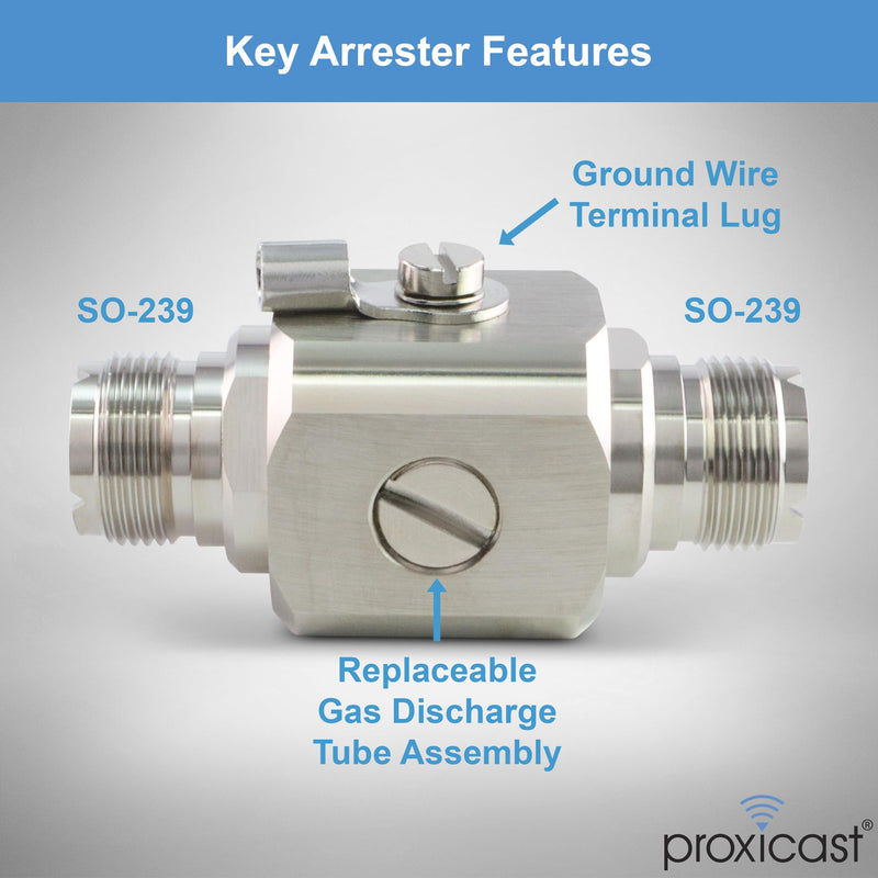 Proxicast Coaxial Lightning Arrester/Suppressor with UHF SO-239 Female Connectors - Pro-Grade Coax Cable Surge Protector for RF, HF, VHF, UHF, CB, Ham, Two-Way Radio and Other Antennas (ANT-233-002) UHF-Female/UHF-Female