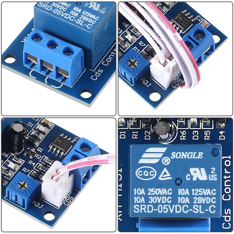 Alinan 6pcs XH-M131 DC 5V 10A Photoresistor Relay Module, Light Control Switch Photoresistor Relay Module Detection Sensor Automatic Light Control Switch with Cable