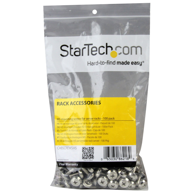 StarTech 100-Pack M5 12mm Mounting Screws, Nickel-Plated, 19in & 10in, TAA | Fits cabinets and enclosures, Mounts servers and AV gear, GSA Schedule purchases Silver Mounting Screws Silver Mounting Screw