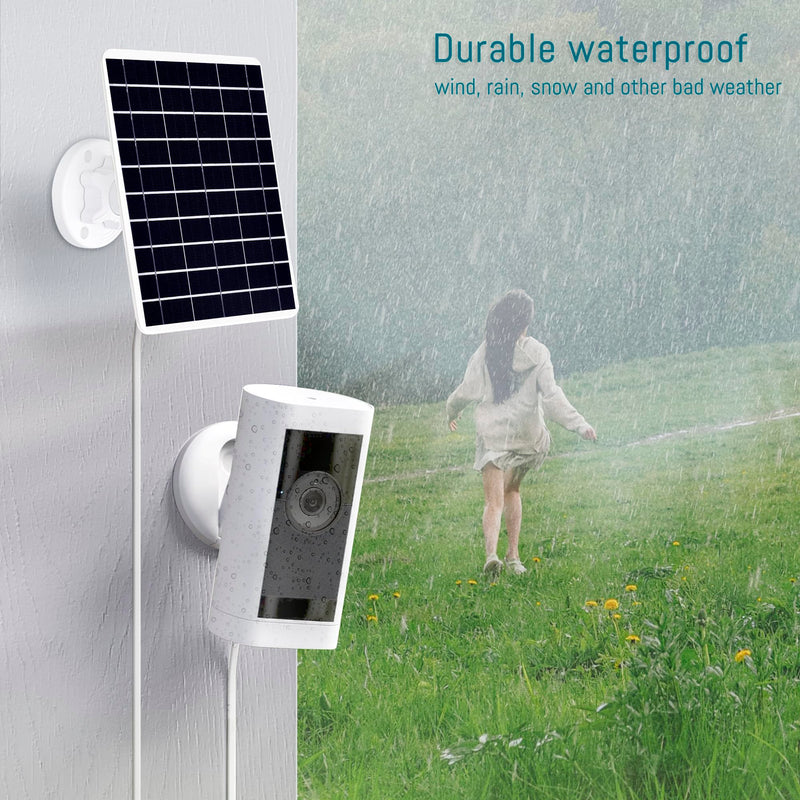 8W Solar Panel Compatible with Rechargeable Battery Powered Cam, for Security Camera Outdoor, 5V Camera Solar Charger Waterproof with Micro USB/USB-C Port/DC 3.5mm 3in1 Cable, 360° Adjustable Bracket 8 Watts