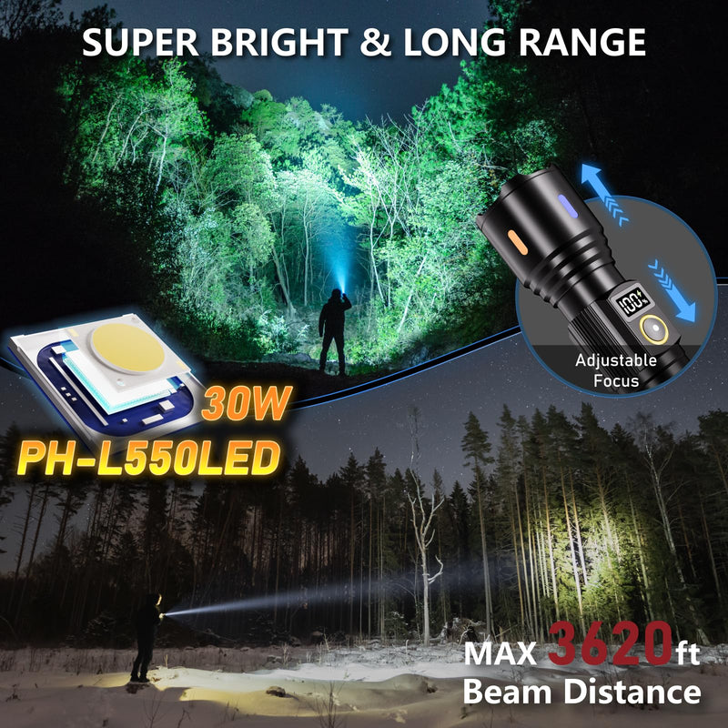 Rechargeable Flashlights High Lumens, 990,00LM LED Super Bright Flash Light, Handheld Tactical Flashlight, Adjustable High Powered Flash Lights, 5-Mode Powerful Linternas for Emergencies Camping