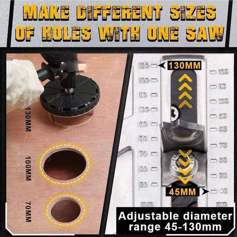 Adjustable Hole Saw, Adjustable Punching Saw Tool for Drilling Adjustable Round Hole Saw 45-130 mm/1.8in to 5.11in Dia Round Hole Opener Tool for Drilling Holes in Plastic Wood Drywall Pipes
