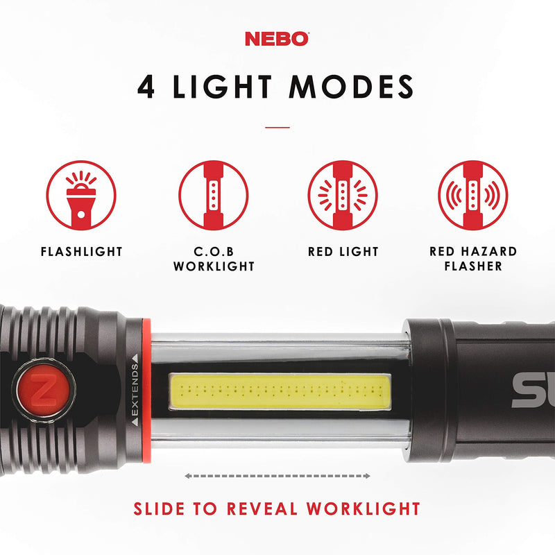 NEBO 300-Lumen LED Worklight Flashlight: Slyde+ Has a Strong Magnetic Base; Use as a Standard Flashlight or Slide to Open and Reveal the Best Work Light - Nebo 6525 300 Lumens