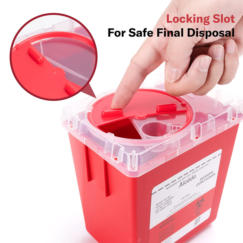 Alcedo Sharps Container for Home and Professional Use 2 Quart (3-Pack), Biohazard Needle and Syringe Disposal, Medical Grade 3