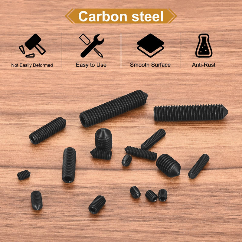 uxcell 20Pcs Set Screws M8x8mm Carbon Steel Cone Point Hex Socket Grub Screws for Machinery, Home Repairs, and Fixtures Black 20