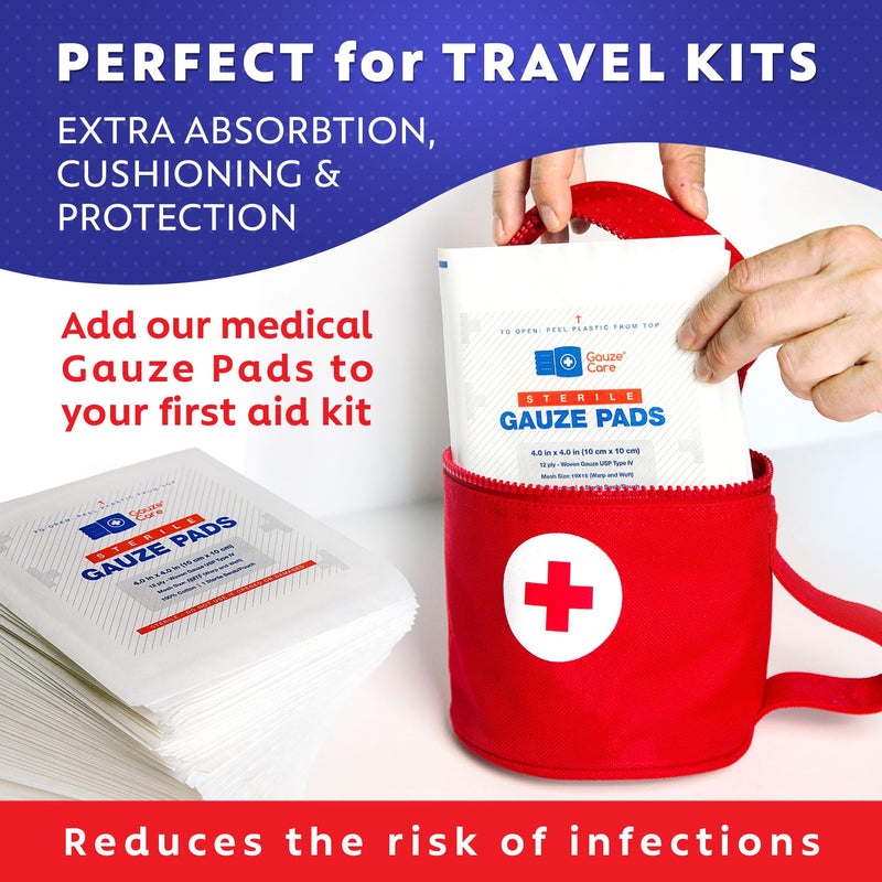 100pc Large Sterile Gauze Pads 4x4 Sterile for Wounds Bulk - 12ply Woven Gauze Sponges 4x4 Sterile - USP IV Breathable Mesh 4x4 Gauze Pads Sterile for Enhanced Absorption - First Aid Medical Woven Gauze Pads 100% Cotton Woven 4"x4" 100 Count